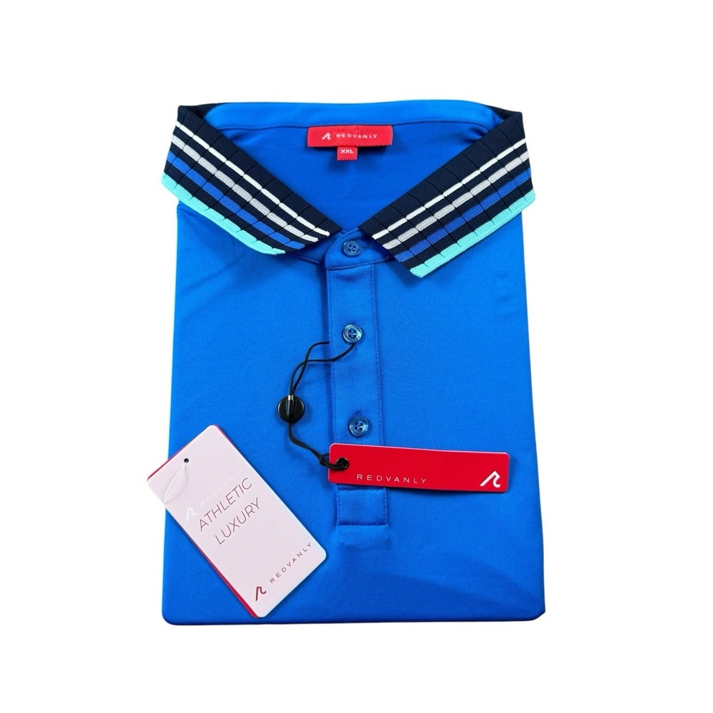Redvanly Blue Tipped Mael Marine Golf Performance Polo Shirt Size 2XL NWT
